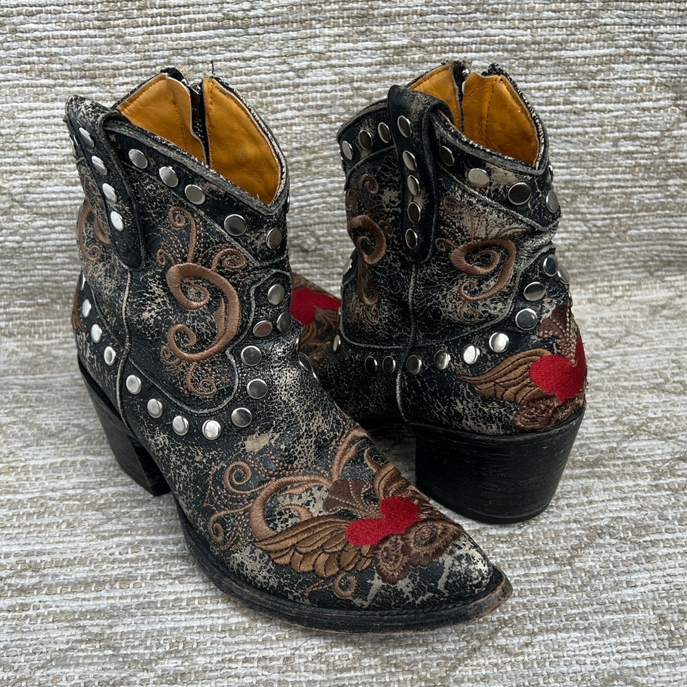 Old Gringo Little G Heart Crackle Distressed Leather Western Boots Size 7